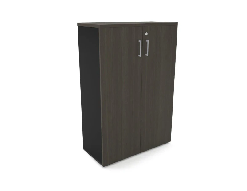 Uniform Medium Storage Cupboard with Medium Doors [800W x 1170H x 350D] - Black, dark oak, silver handle