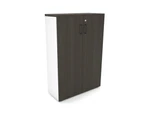 Uniform Medium Storage Cupboard with Medium Doors [800W x 1170H x 350D] - White, dark oak, black handle