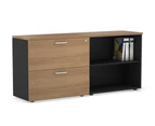 Uniform Small 2 Filing Drawer and Open Storage Unit - Black, salvage oak, white handle