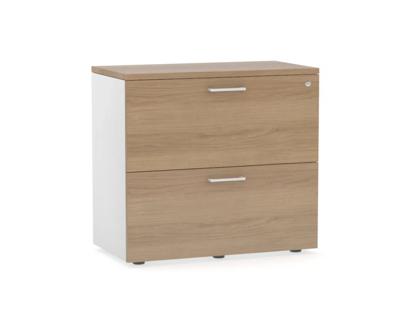 Uniform Small Drawer Lateral Filing Cabinet [ 800W x 750H x 450D] - White, salvage oak, white handle