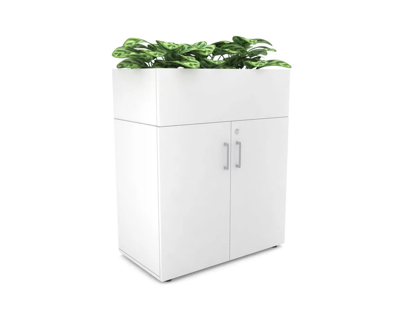 Uniform Small Storage + Planter Box [800W x 975H x 428D] - White, white, silver handle