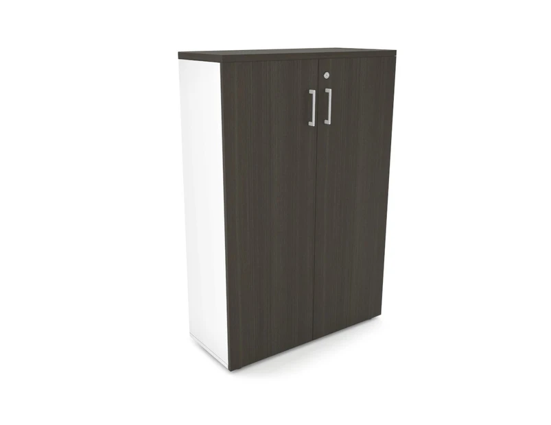 Uniform Medium Storage Cupboard with Medium Doors [800W x 1170H x 350D] - White, dark oak, white handle