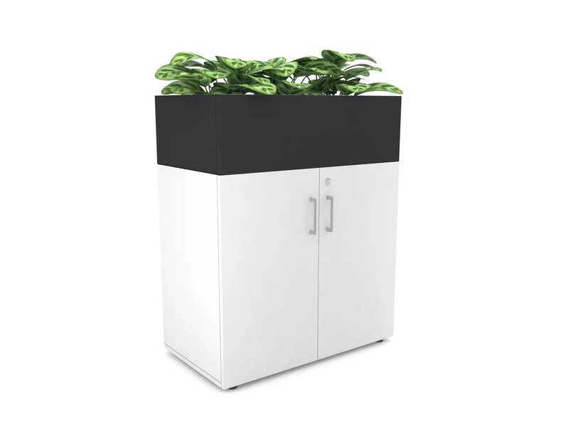 Uniform Small Storage + Planter Box [800W x 975H x 428D] - White, black, silver handle
