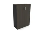 Uniform Medium Storage Cupboard with Medium Doors [800W x 1170H x 350D] - Black, dark oak, white handle
