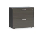 Uniform Small Drawer Lateral Filing Cabinet [ 800W x 750H x 450D] - Black, dark oak, white handle