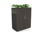 Uniform Small Storage + Planter Box [800W x 975H x 428D] - Black, dark oak, silver handle