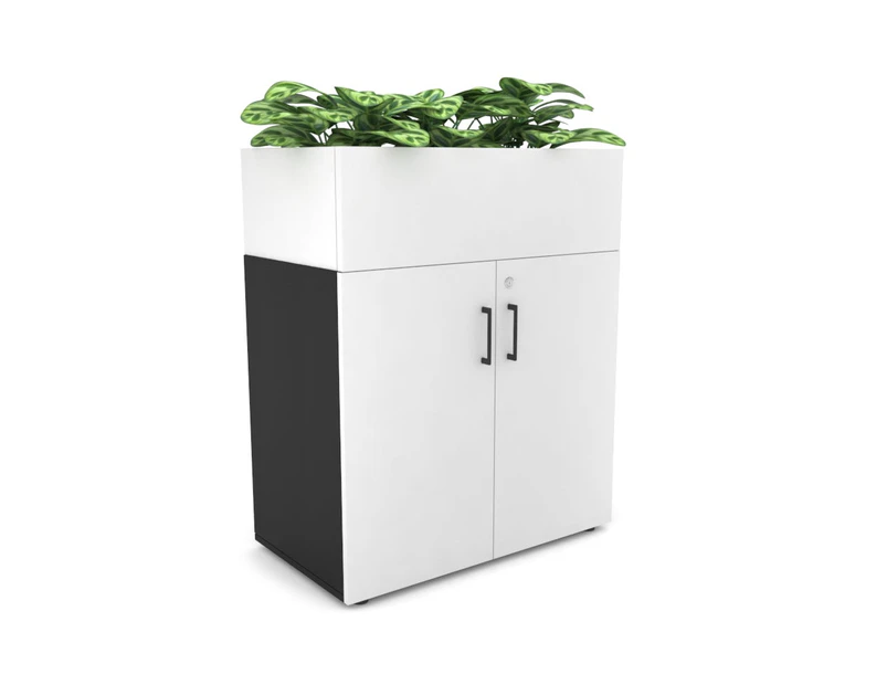 Uniform Small Storage + Planter Box [800W x 975H x 428D] - Black, white, black handle