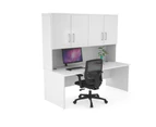 Uniform Panel Desk - Hutch with Doors - White, white, silver handle