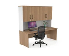 Uniform Panel Desk - Hutch with Doors - White, salvage oak, black handle