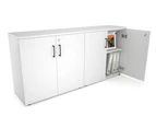 Uniform Small Storage Cupboard [1600W x 750H x 350D] - White, white, black handle