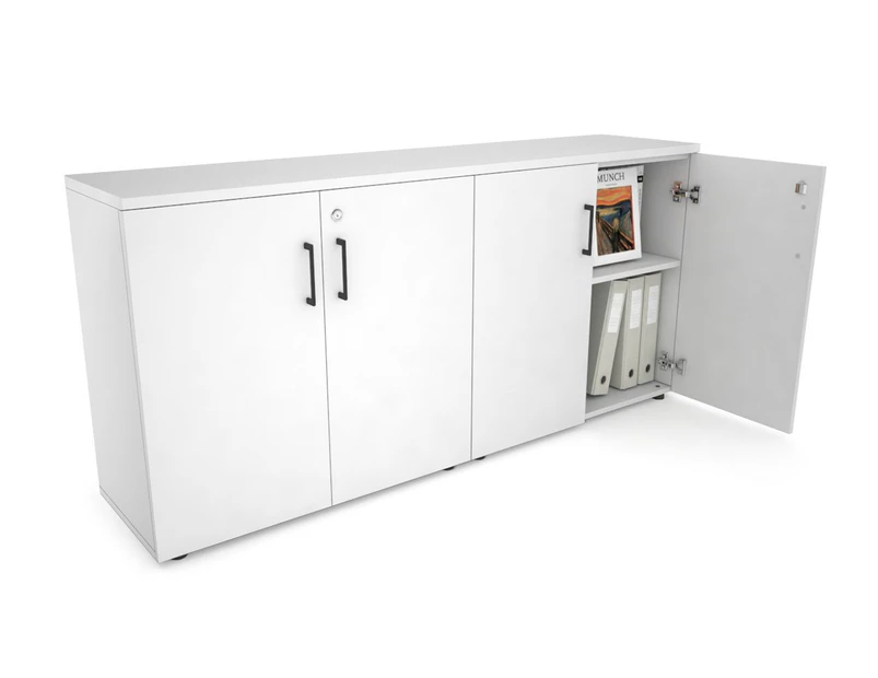 Uniform Small Storage Cupboard [1600W x 750H x 350D] - White, white, black handle