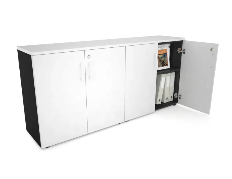 Uniform Small Storage Cupboard [1600W x 750H x 350D] - Black, white, white handle