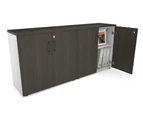 Uniform Small Storage Cupboard [1600W x 750H x 350D] - White, dark oak, black handle