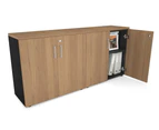 Uniform Small Storage Cupboard [1600W x 750H x 350D] - Black, salvage oak, silver handle