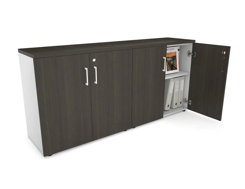 Uniform Small Storage Cupboard [1600W x 750H x 350D] - White, dark oak, white handle