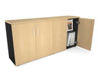 Uniform Small Storage Cupboard [1600W x 750H x 350D] - Black, maple, white handle