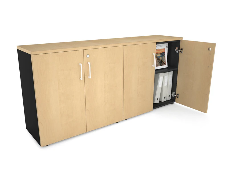 Uniform Small Storage Cupboard [1600W x 750H x 350D] - Black, maple, white handle
