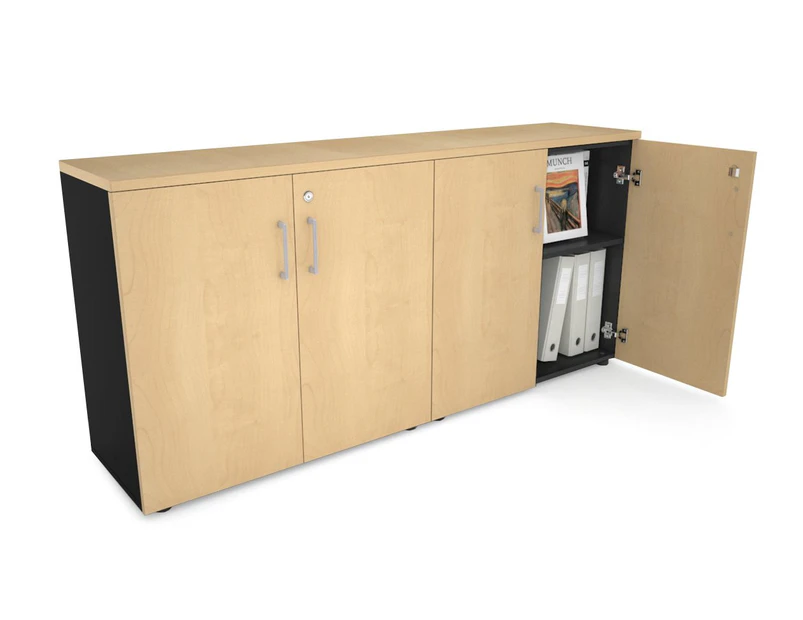 Uniform Small Storage Cupboard [1600W x 750H x 350D] - Black, maple, silver handle