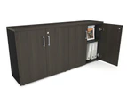 Uniform Small Storage Cupboard [1600W x 750H x 350D] - Black, dark oak, silver handle