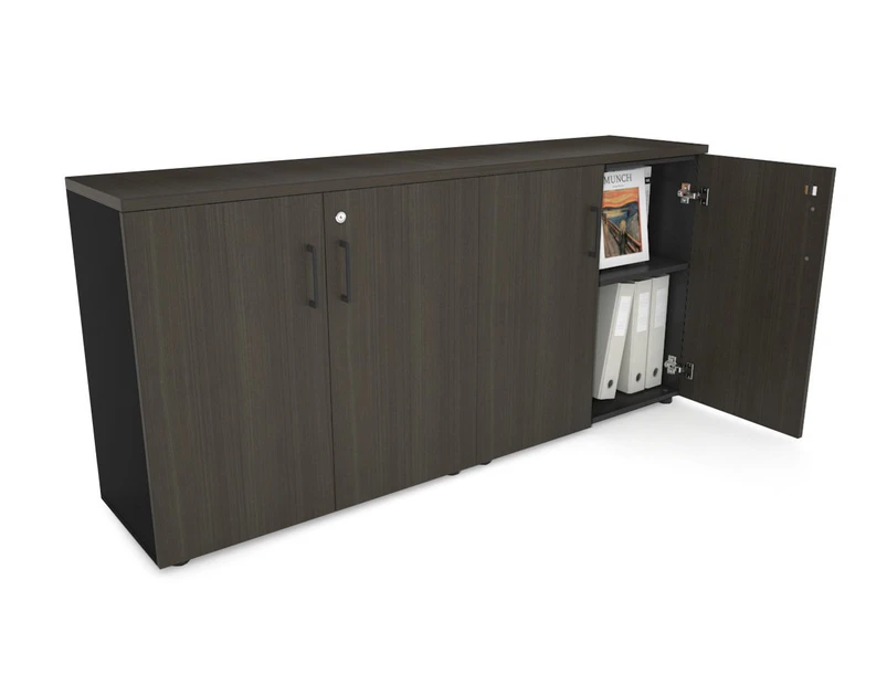 Uniform Small Storage Cupboard [1600W x 750H x 350D] - Black, dark oak, black handle