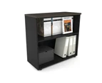 Uniform Small Open Bookcase [800W x 750H X 350D] - Black, dark oak