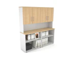 Uniform Small Open Bookcase - Hutch with Doors [1600W x 750H x 450D] - White, maple, silver handle