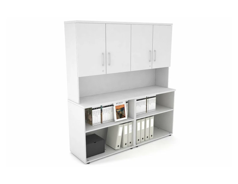 Uniform Small Open Bookcase - Hutch with Doors [1600W x 750H x 450D] - White, white, white handle