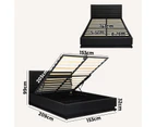Oikiture RGB LED Bed Frame Queen Size Gas Lift Base With Storage Black Leather - Black