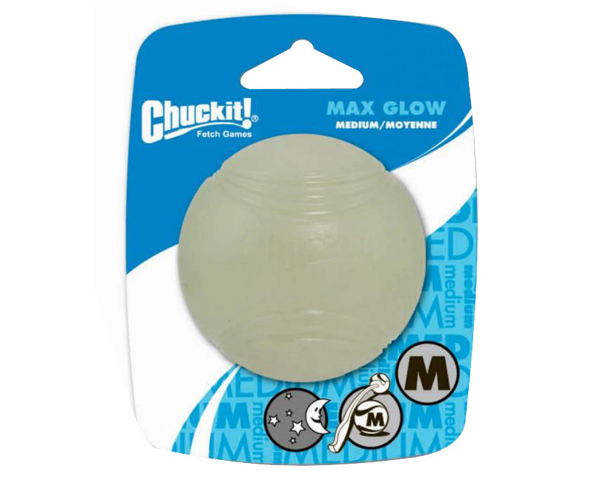 ChuckIt! Medium 6cm Single Max Glow Dog & Puppy Ball Glow in the Dark (Chuck It)