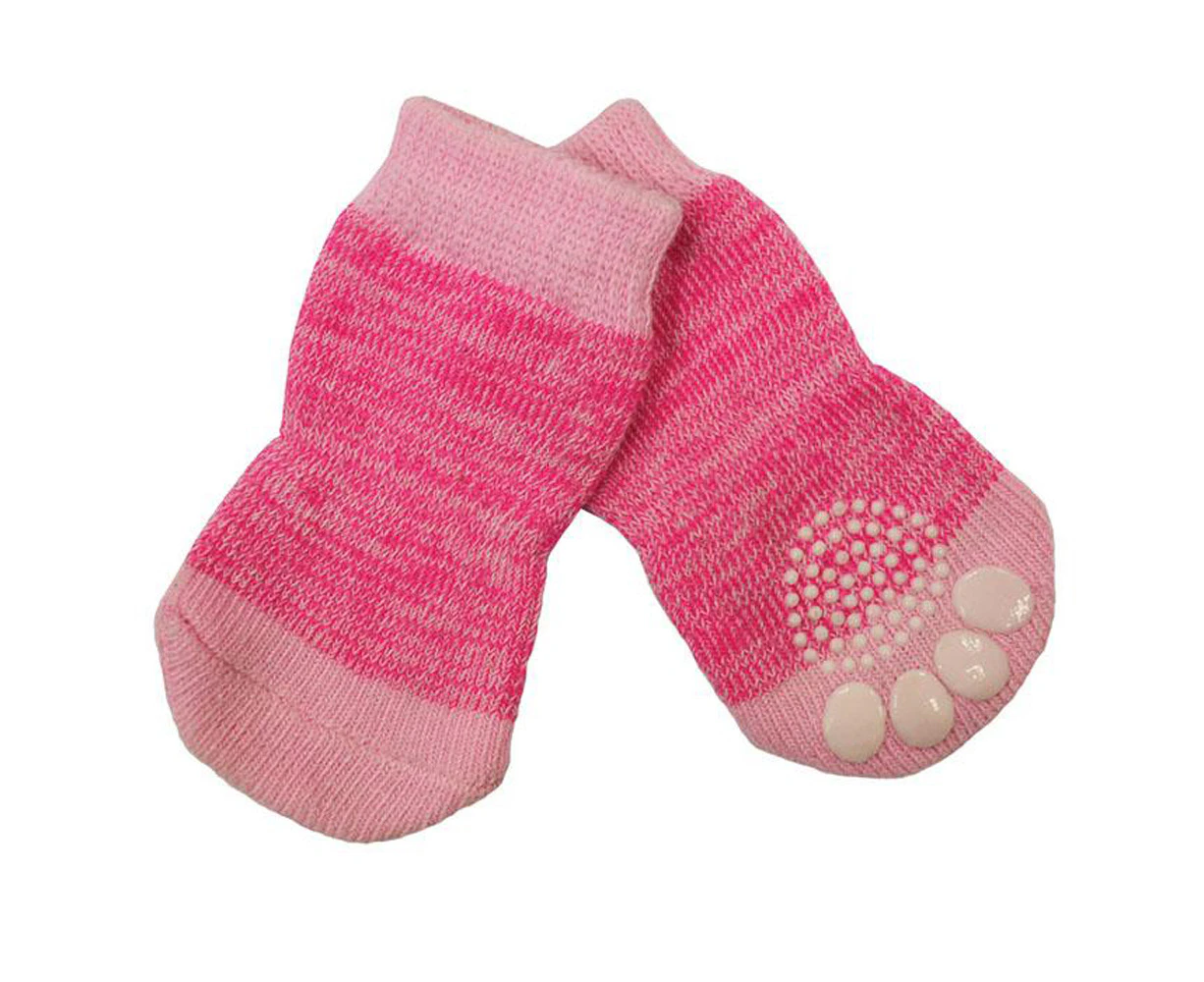 Pink Large Non-Slip Dog Socks - Pack of 4 Pet Socks (3.5x9cm) L