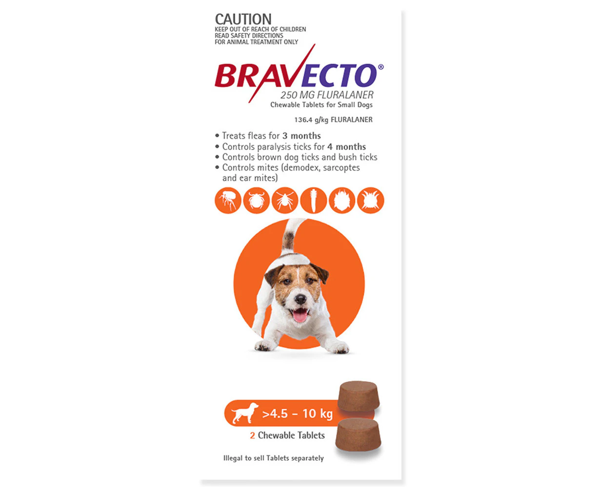 Bravecto Small 4.5-10kg Orange Dog Chew Treatment 2 pack (6 month)