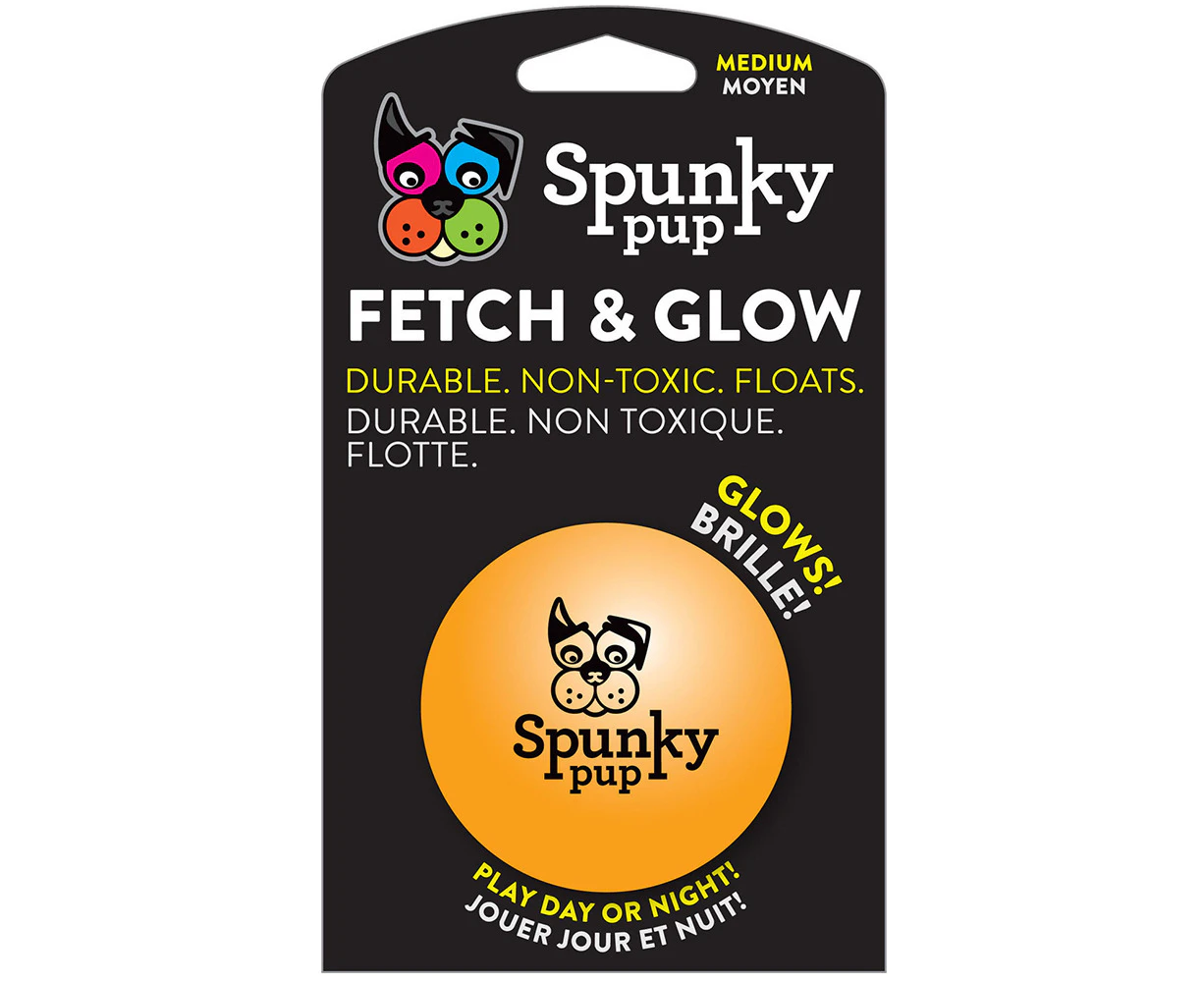 Spunky Pup Fetch & Glow Durable Dog Toy Ball Medium 6cm