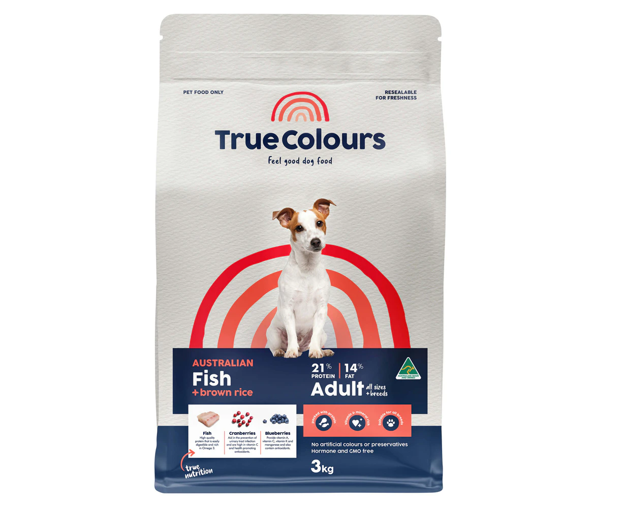 True Colours Adult All Sizes & Breeds Dry Dog Food Fish & Brown Rice 3kg