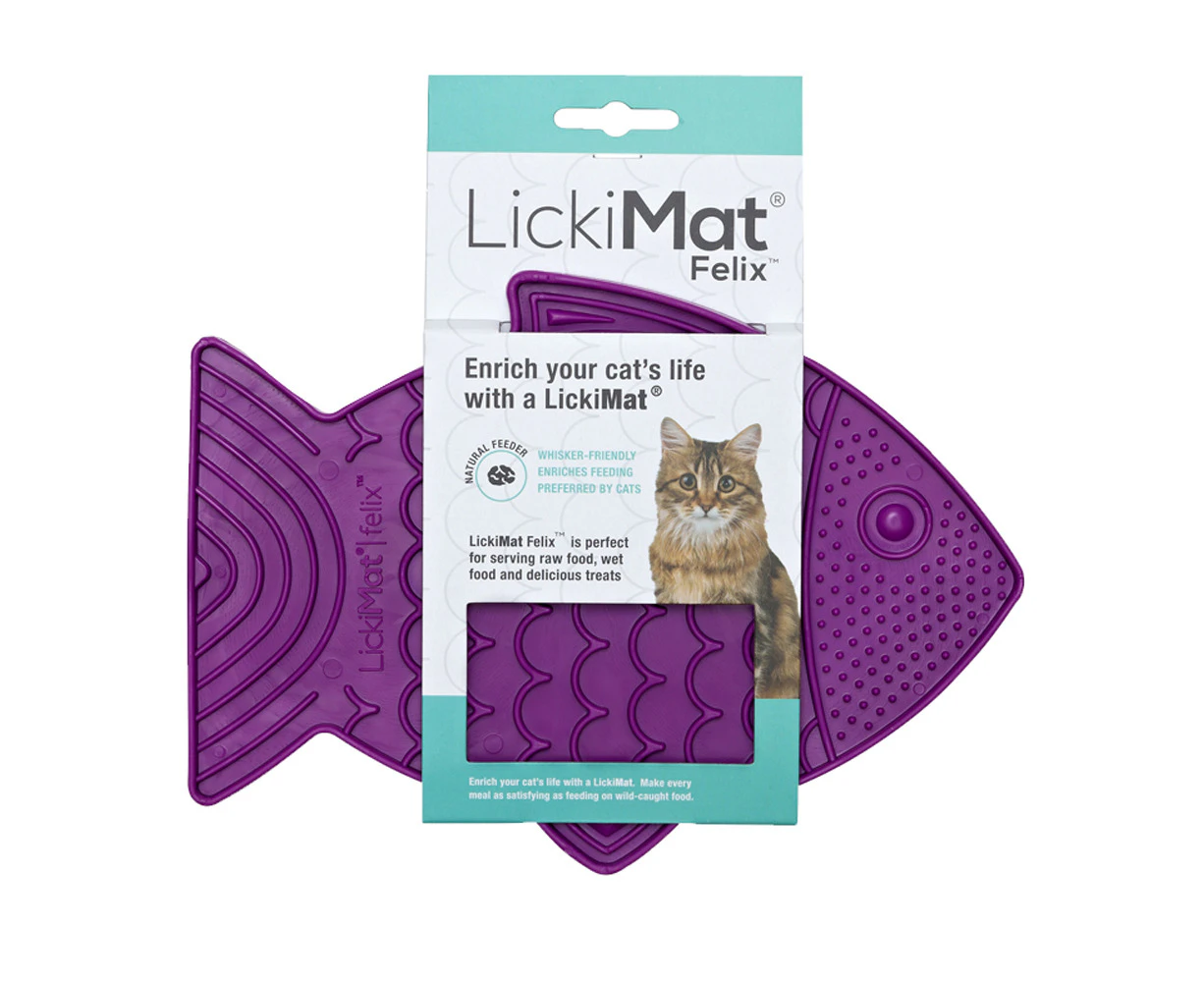 LickiMat Felix Slow Food Bowl Anti-Anxiety Mat for Cats - Purple