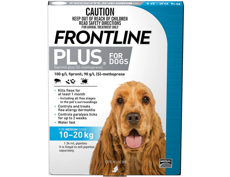 Frontline Plus Medium Dog 10-20kg Blue Topical Tick & Flea Control 3 Pack