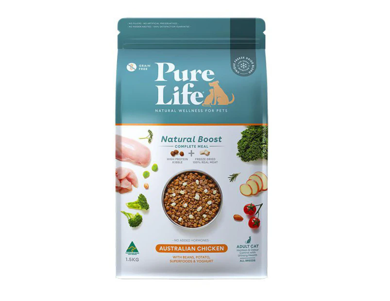 Pure Life Adult Natural Boost Dry Cat Food Chicken 1.5kg