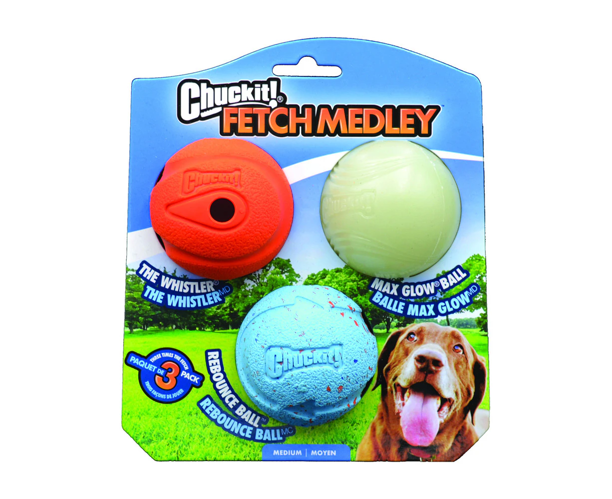 ChuckIt! Medium 6cm 3 pack of Fetch Medley Assorted Light Coloured Dog Balls (Chuck It)