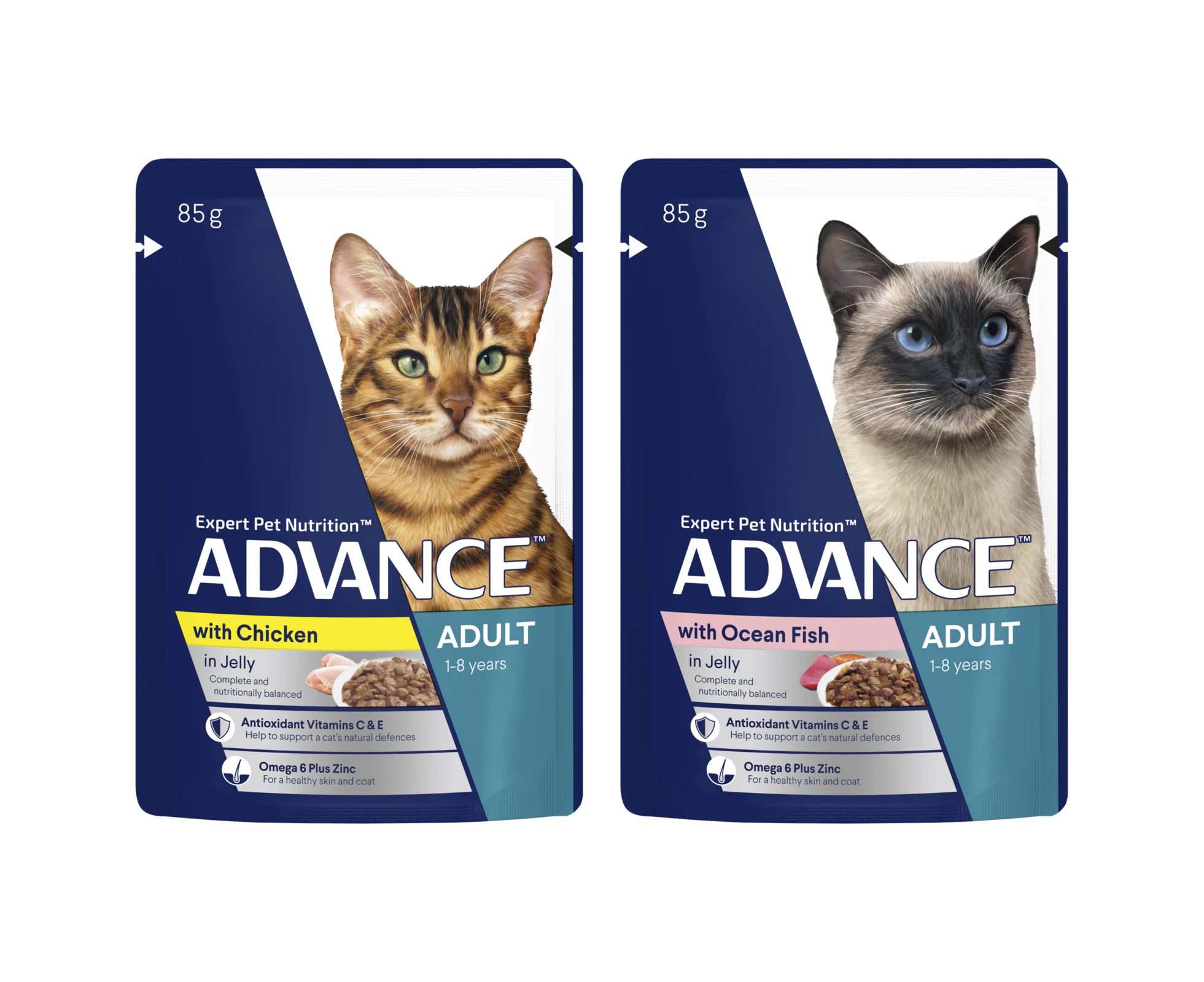 Advance Adult 1+ Wet Cat Food Tender Chunks in Jelly Multi Pack 12 x 85g