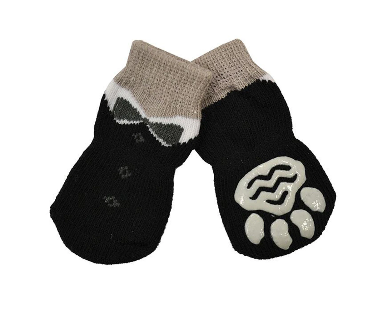 Tuxedo Black Medium Non-Slip Dog Socks - Pack of 4 Pet Socks (3x7.5cm) M