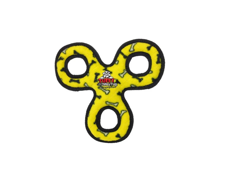 Tuffy Jr 3-Way Tug Interactive Play Dog Squeaker Toy Yellow Bones - Yellow Bones