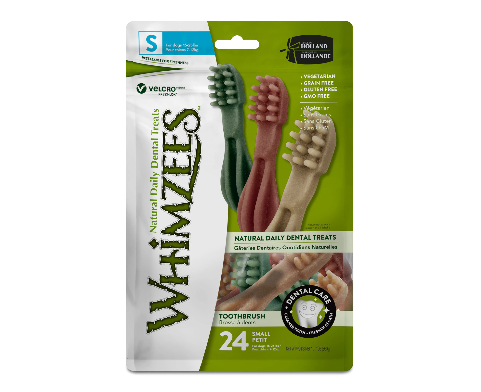 Whimzees Small 24 Pack of Dental Toothbrush Star Dog Treats 360 gram