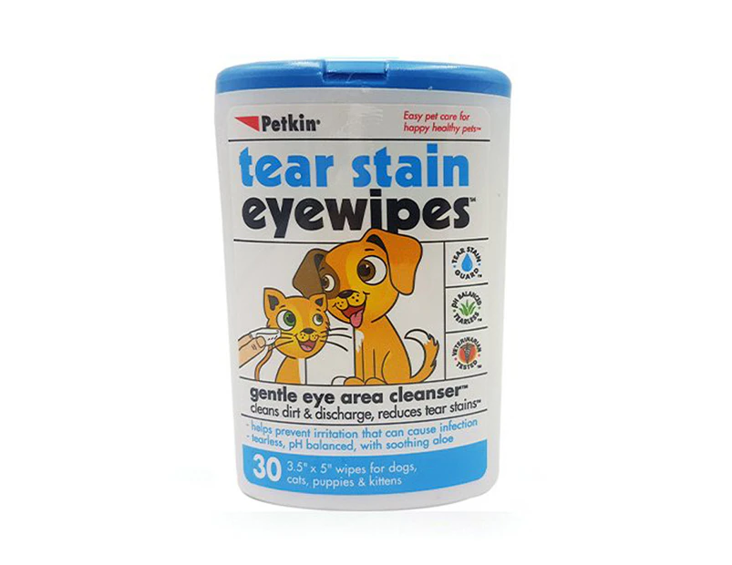 Pet Eyewipes for Dogs & Cats Gentle Eye Area Cleanser - Petkin - 30 Wipes