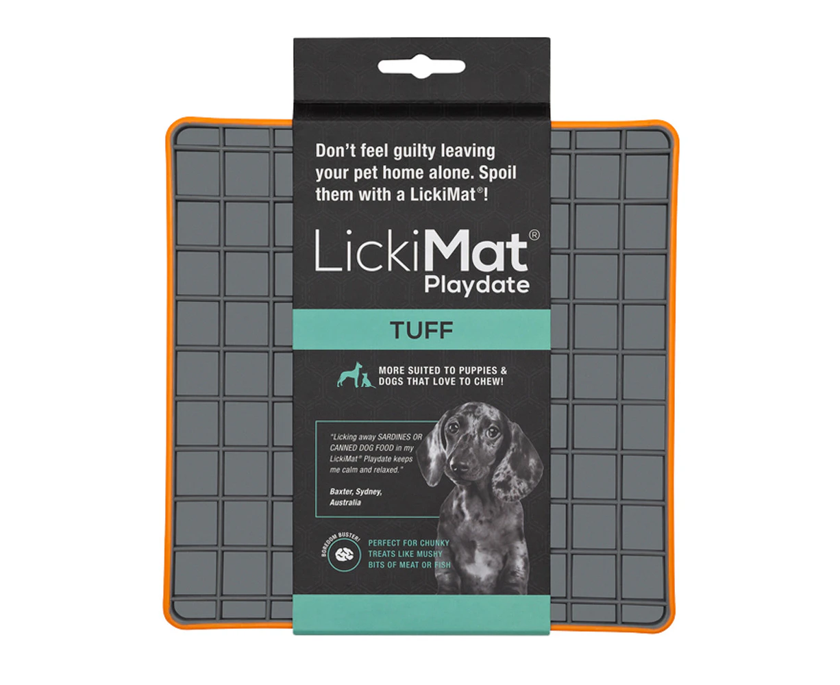 LickiMat Tuff Playdate Boredom Buster Dogs & Cats Slow Feeder Mat Orange