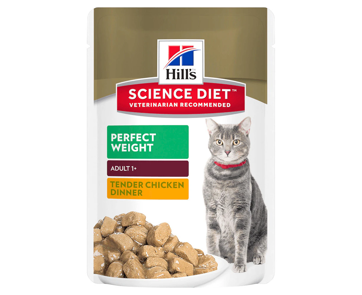 Hills Adult 1+ Perfect Weight Wet Cat Food Tender Chicken Dinner 12 x 85g