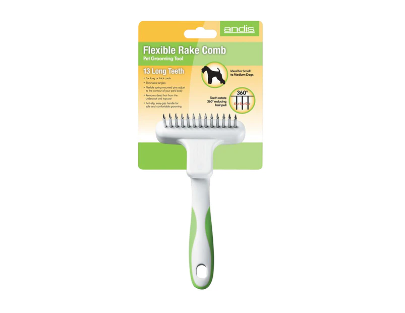 Andis Flexible Rake Comb Pet Dog Grooming Tool White Green
