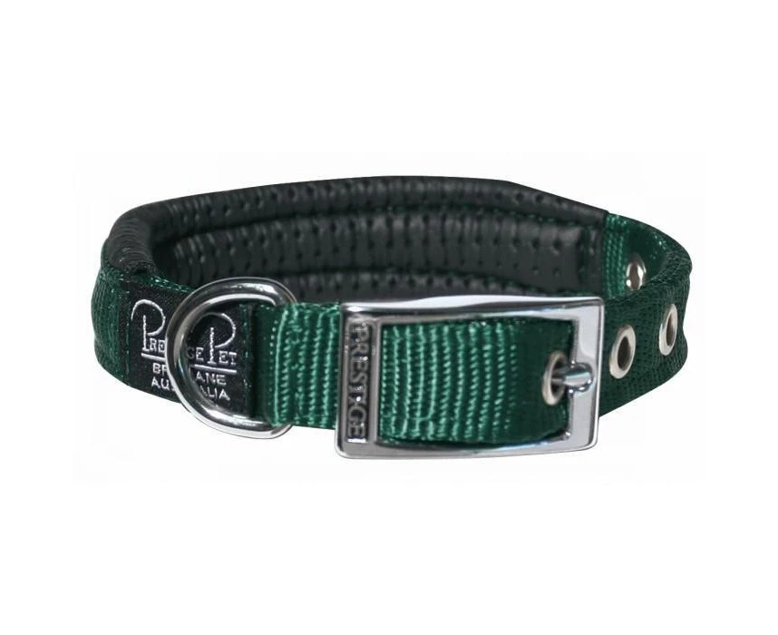 Green Soft Padded Dog Collar - 19mm x 46cm Chrome Plated Buckle (Prestige Pet)