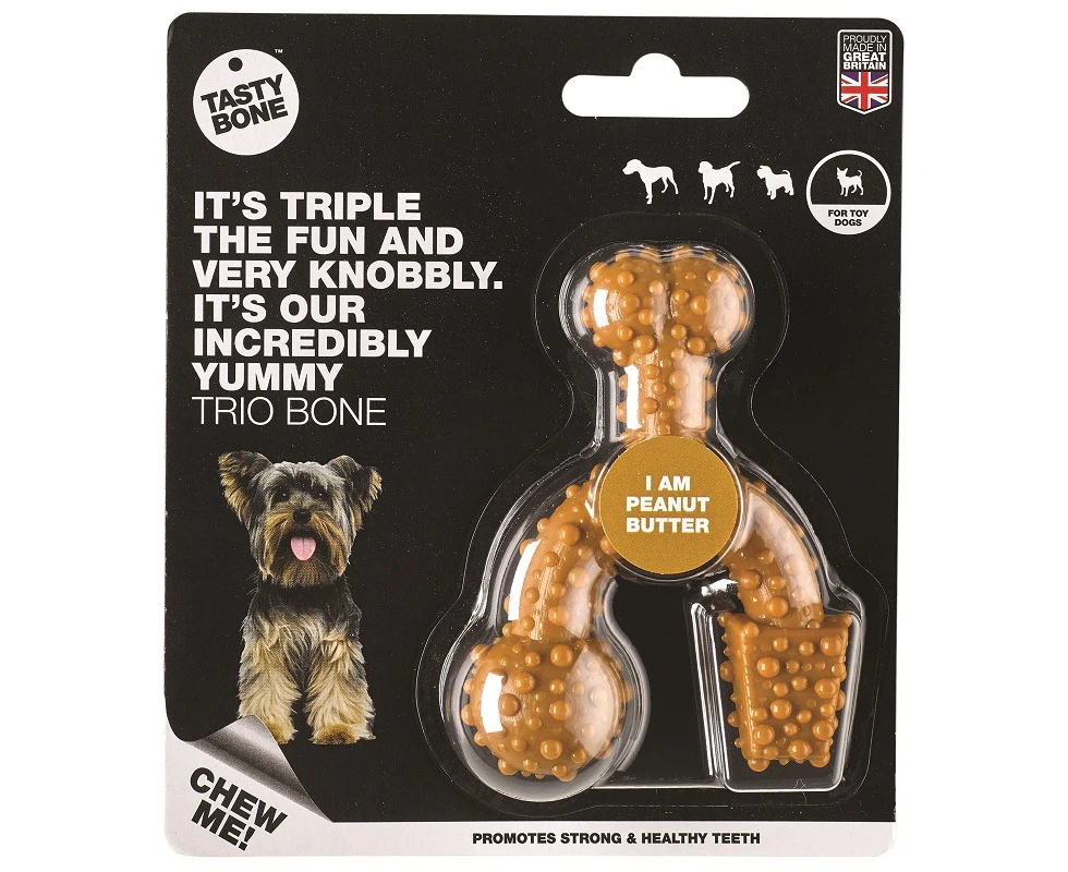 Tasty Bone Nylon Trio Bone Peanut Butter Dental Care Dog Chew Toy