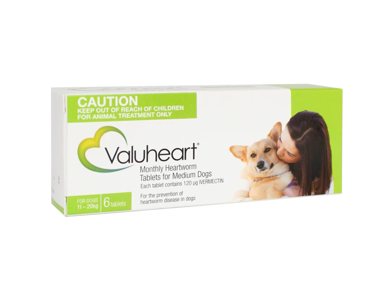 Valuheart for Medium Dogs 11-20kg Heartworm Tablet Green 6 Pack