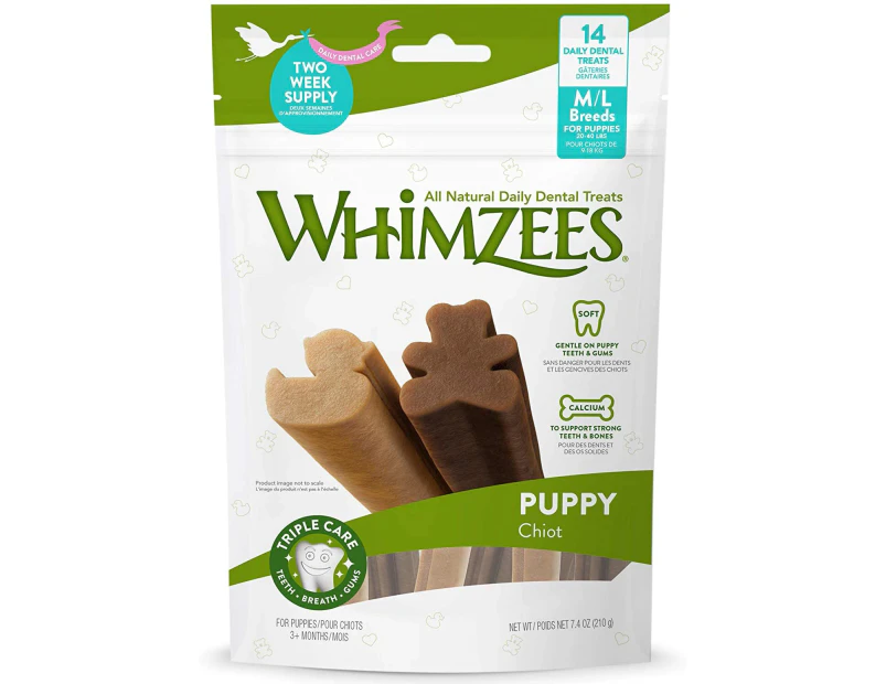 Whimzees Puppy Dental Care Dog Treat Value Bag Medium Large 14 Pack