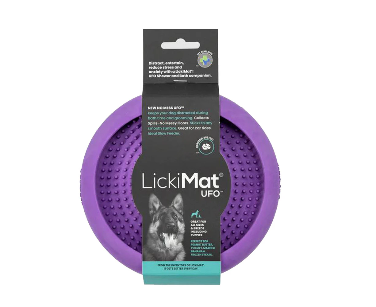 Lickimat UFO Pet Dog/Puppy Rubber Round Slow Feeder Bowl Silicon/BPA Free Purple